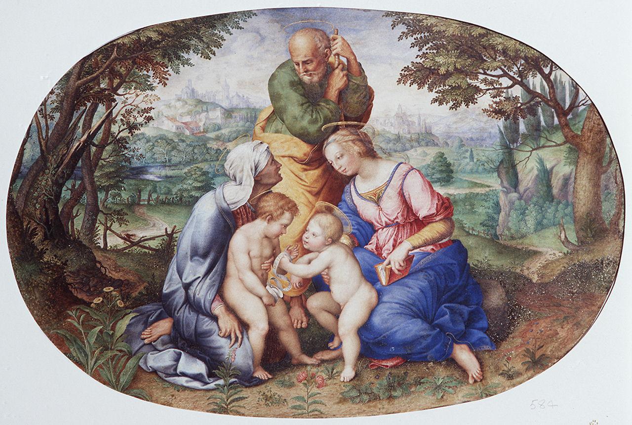 Sacra Famiglia con Sant'Anna e San Giovannino (miniatura) di Froeschel Daniel (secc. XVI/ XVII)