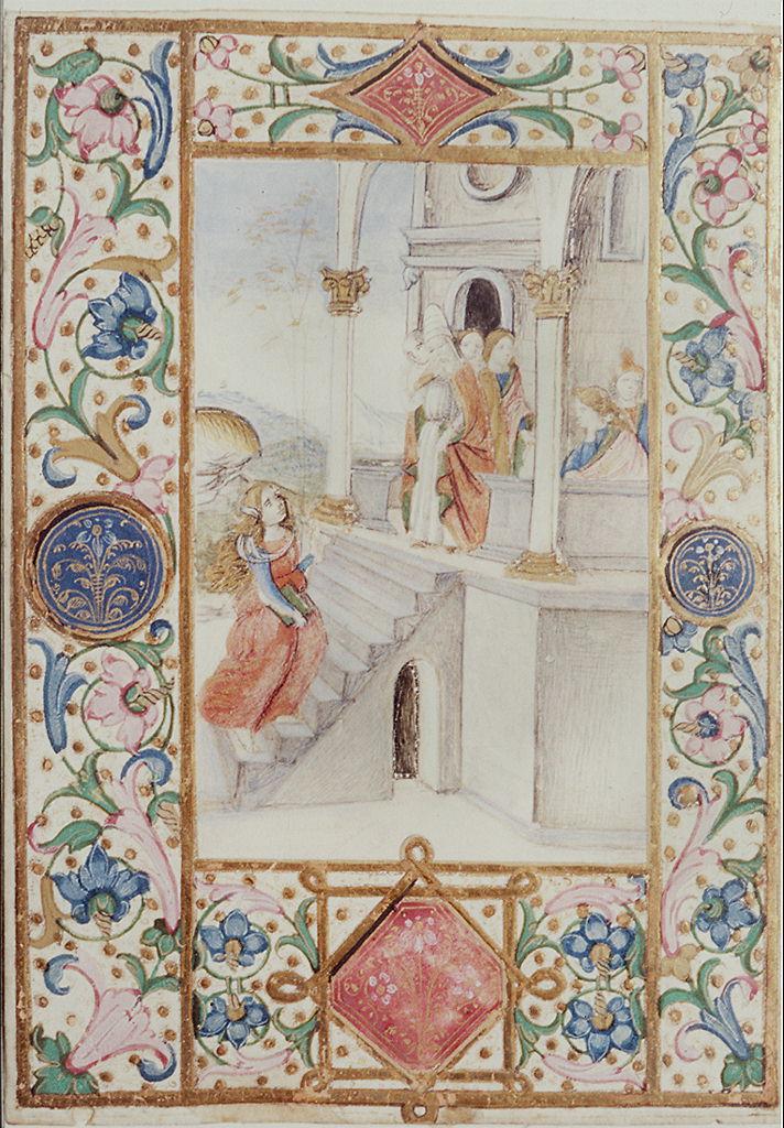 presentazione di Maria Vergine al tempio (miniatura) - ambito fiorentino (ultimo quarto sec. XV) 