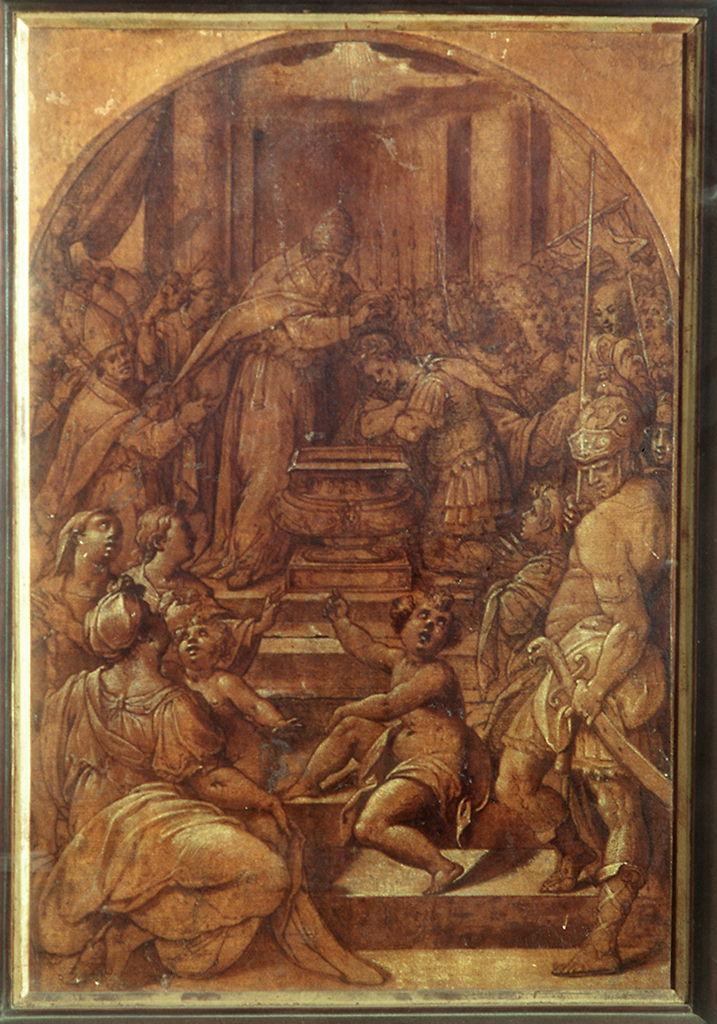San Silvestro battezza l'imperatore Costantino (dipinto) di Coppi Jacopo detto Jacopo del Meglio (sec. XVI) 