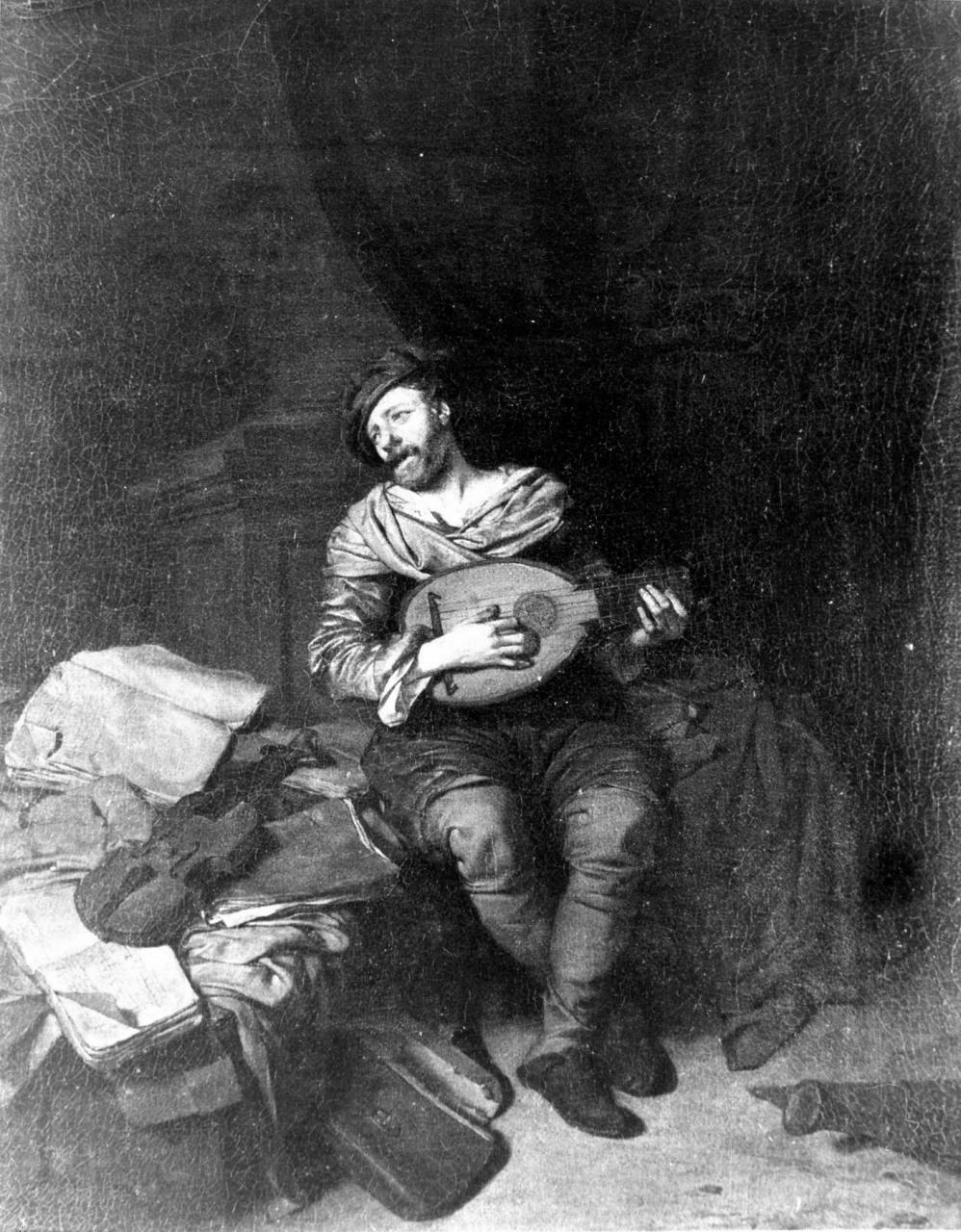 suonatore di chitarra (dipinto, pendant) di Bega Cornelis Pietersz (sec. XVII)