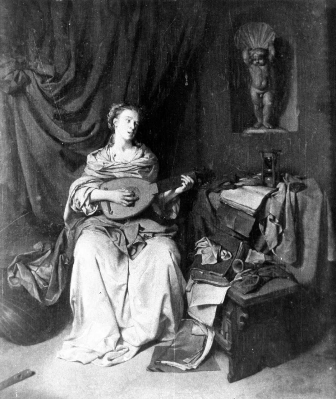 suonatrice di liuto (dipinto, pendant) di Bega Cornelis Pietersz (sec. XVII)