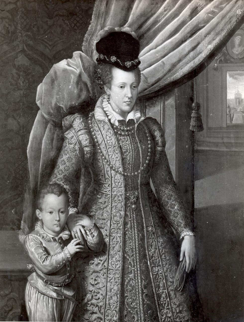 ritratto di Giovanna d'Austria col figlio Filippino de' Medici (dipinto) di Bizzelli Giovanni (sec. XVI)