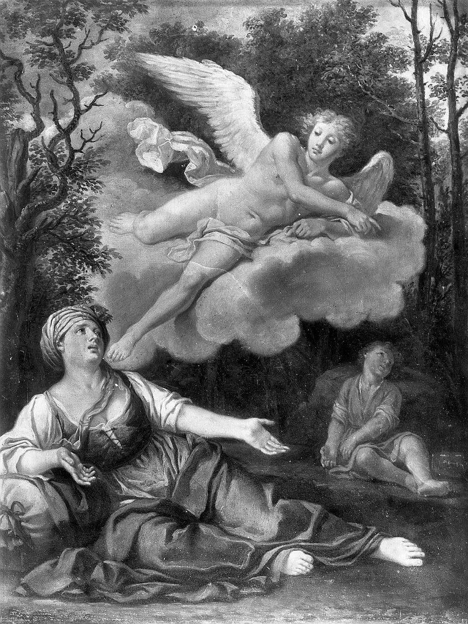 Agar e Ismaele nel deserto confortati dall'angelo (dipinto) di Cerrini Giovanni Domenico detto Cavalier Perugino (metà sec. XVII)