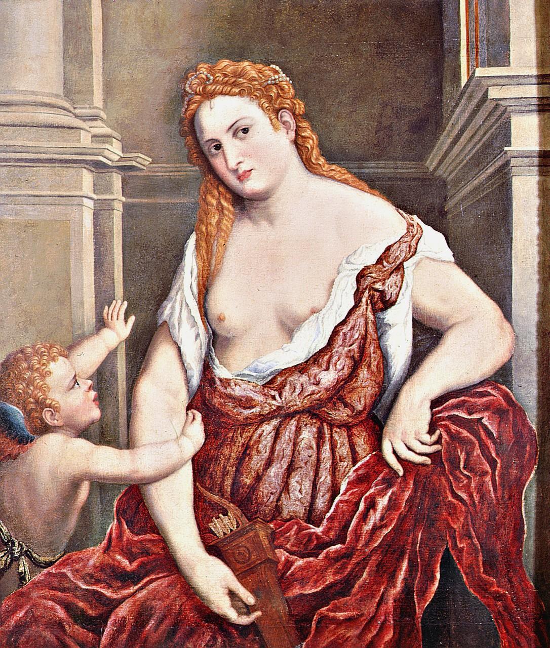 Venere e Cupido (dipinto) di Bordone Paris (cerchia) (sec. XVI)