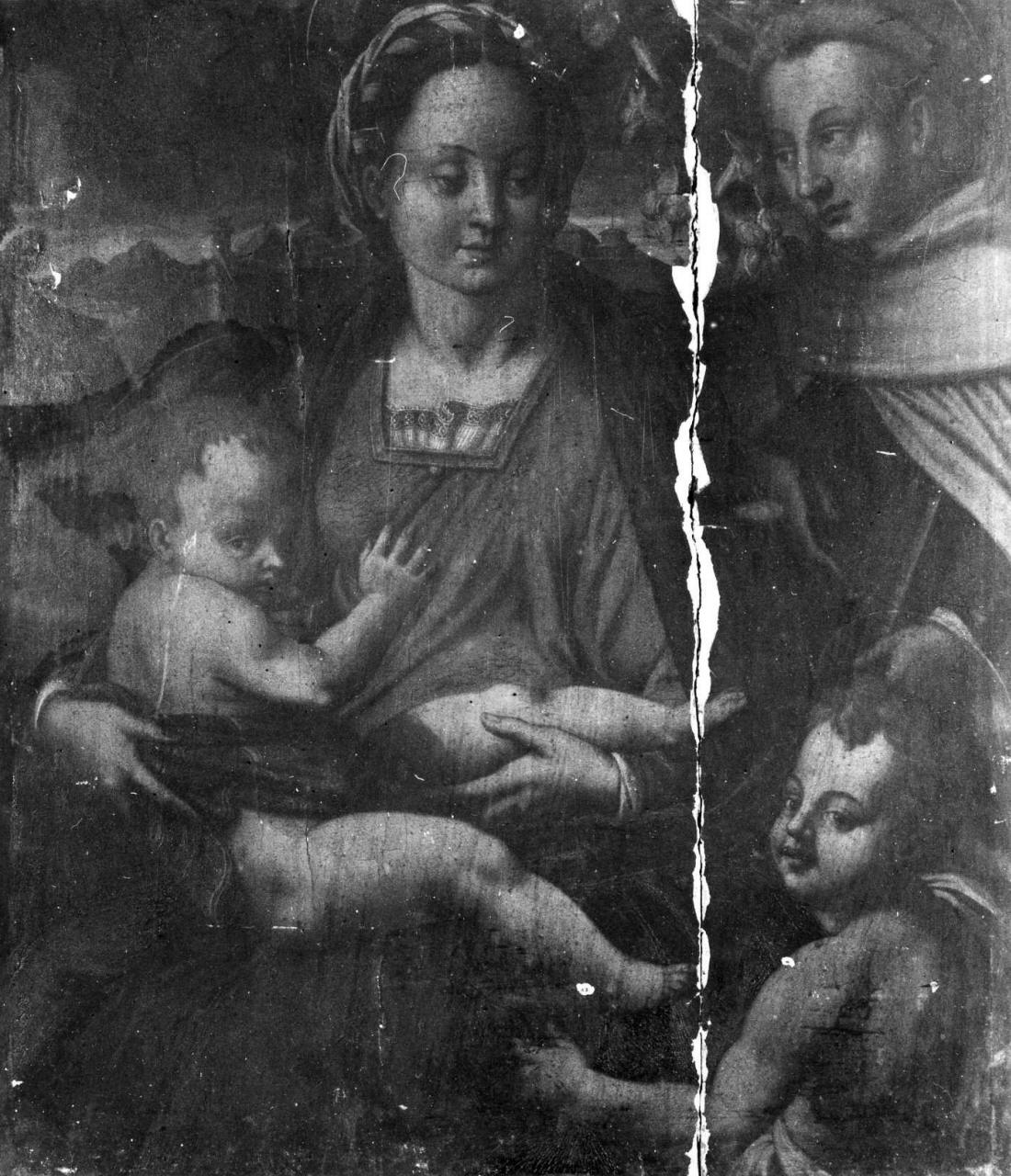 Madonna con Bambino, San Giovannino e un frate (dipinto) - ambito toscano (prima metà sec. XVI, sec. XIX)