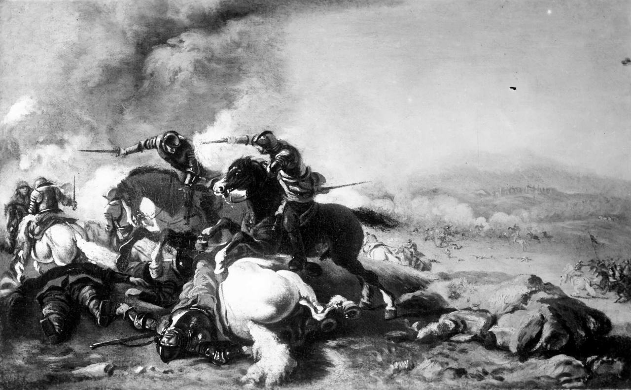 battaglia di cavalieri (dipinto) di Courtois Jacques detto Borgognone (cerchia) (sec. XVII)