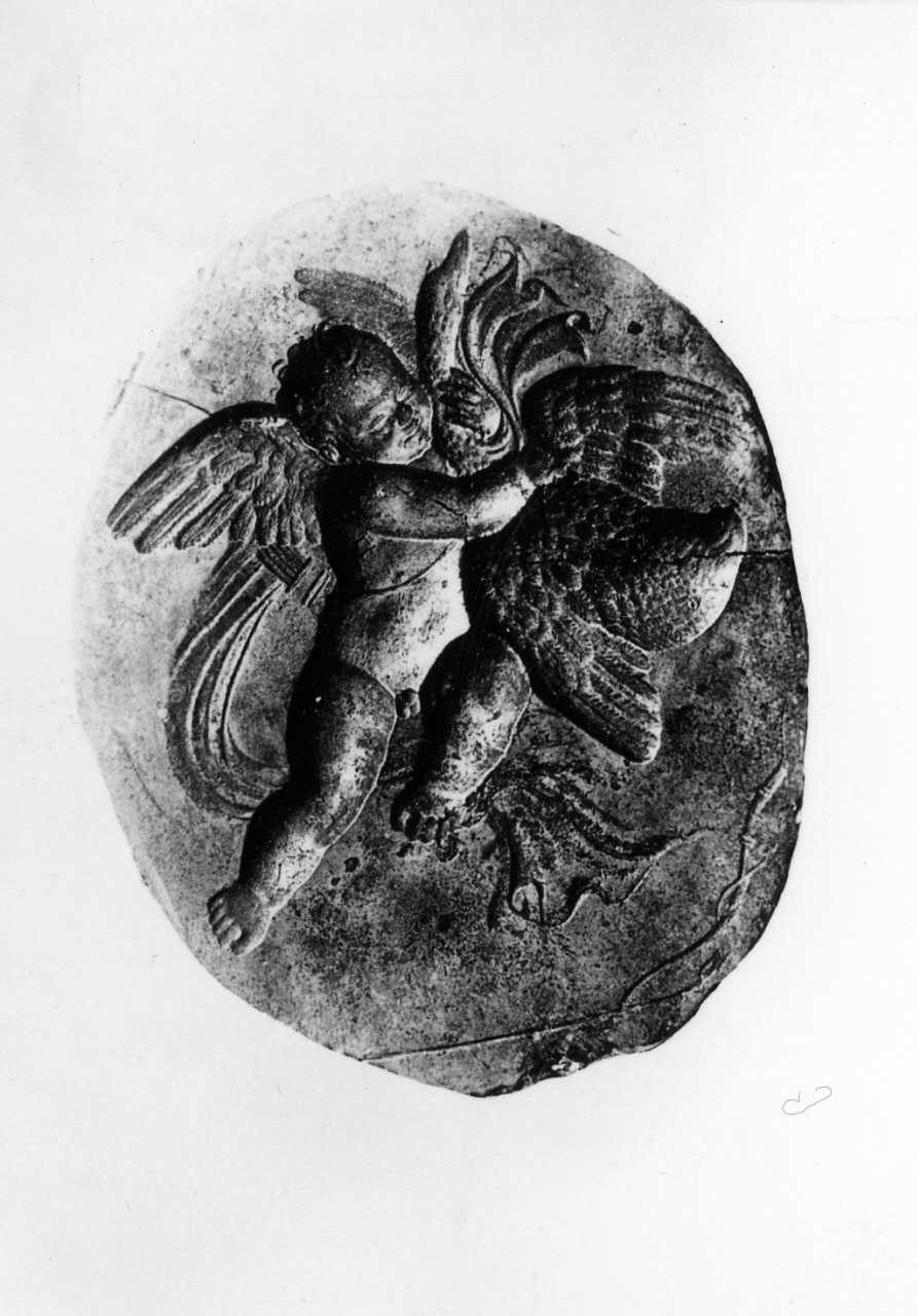 Cupido e un cigno (placchetta) di Bernardi Giovanni Desiderio (prima metà sec. XVI)
