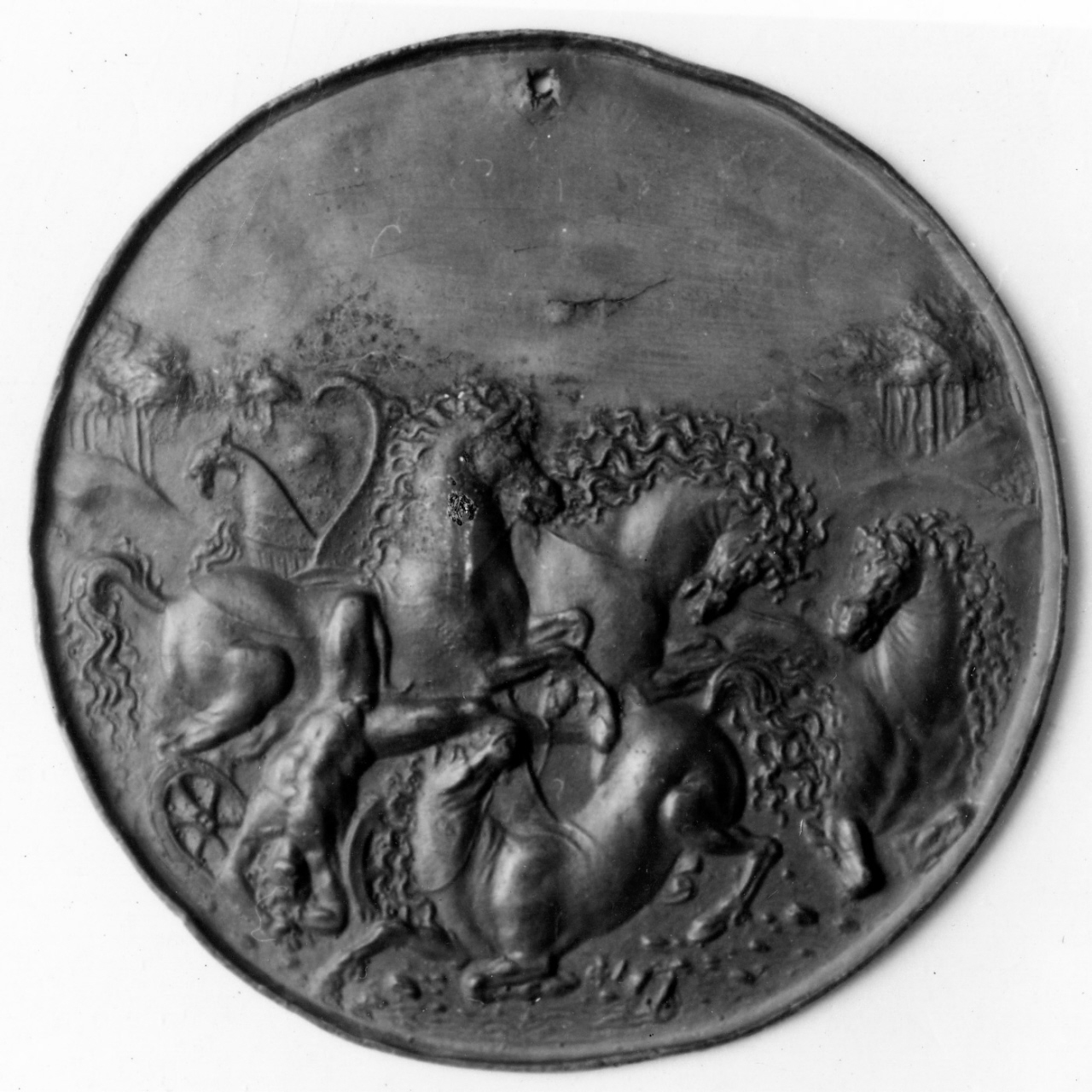 la caduta di Fetonte (placchetta) di Mondella Galeazzo detto Moderno (fine/inizio secc. XV/ XVI)