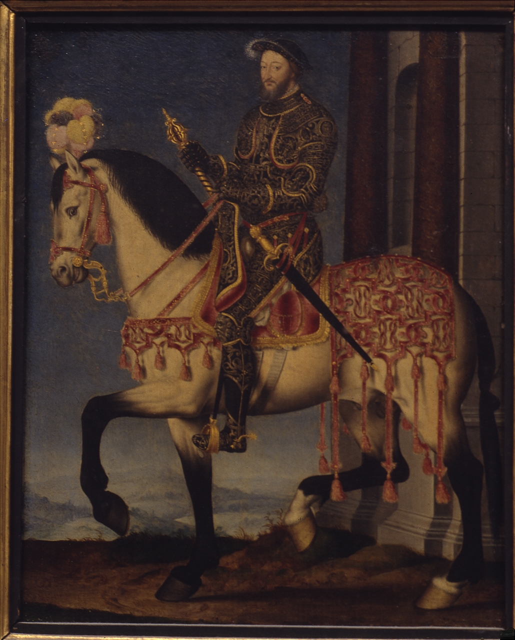 Francesco I re di Francia a cavallo (dipinto) di Clouet François (sec. XVI)