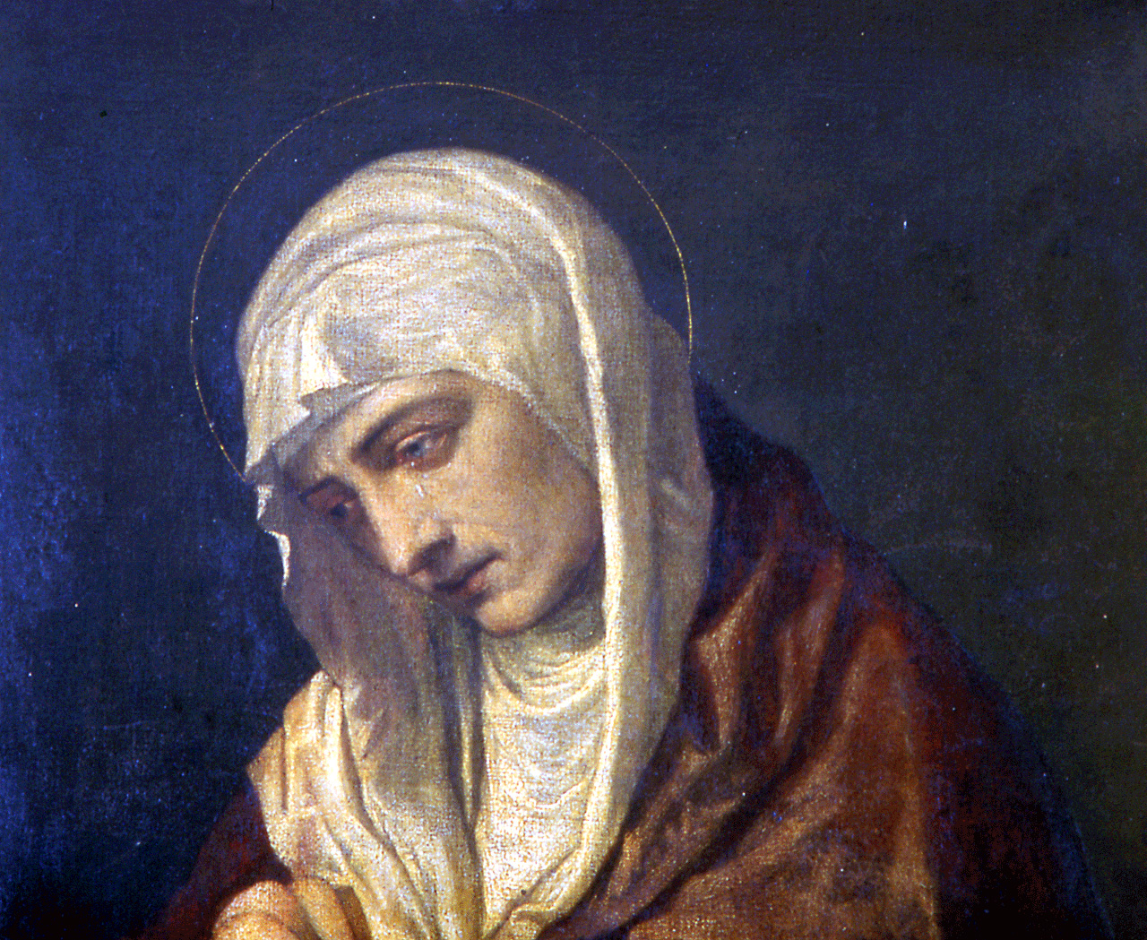 Madonna Addolorata (dipinto) di Vecellio Tiziano (maniera) (seconda metà sec. XVI)