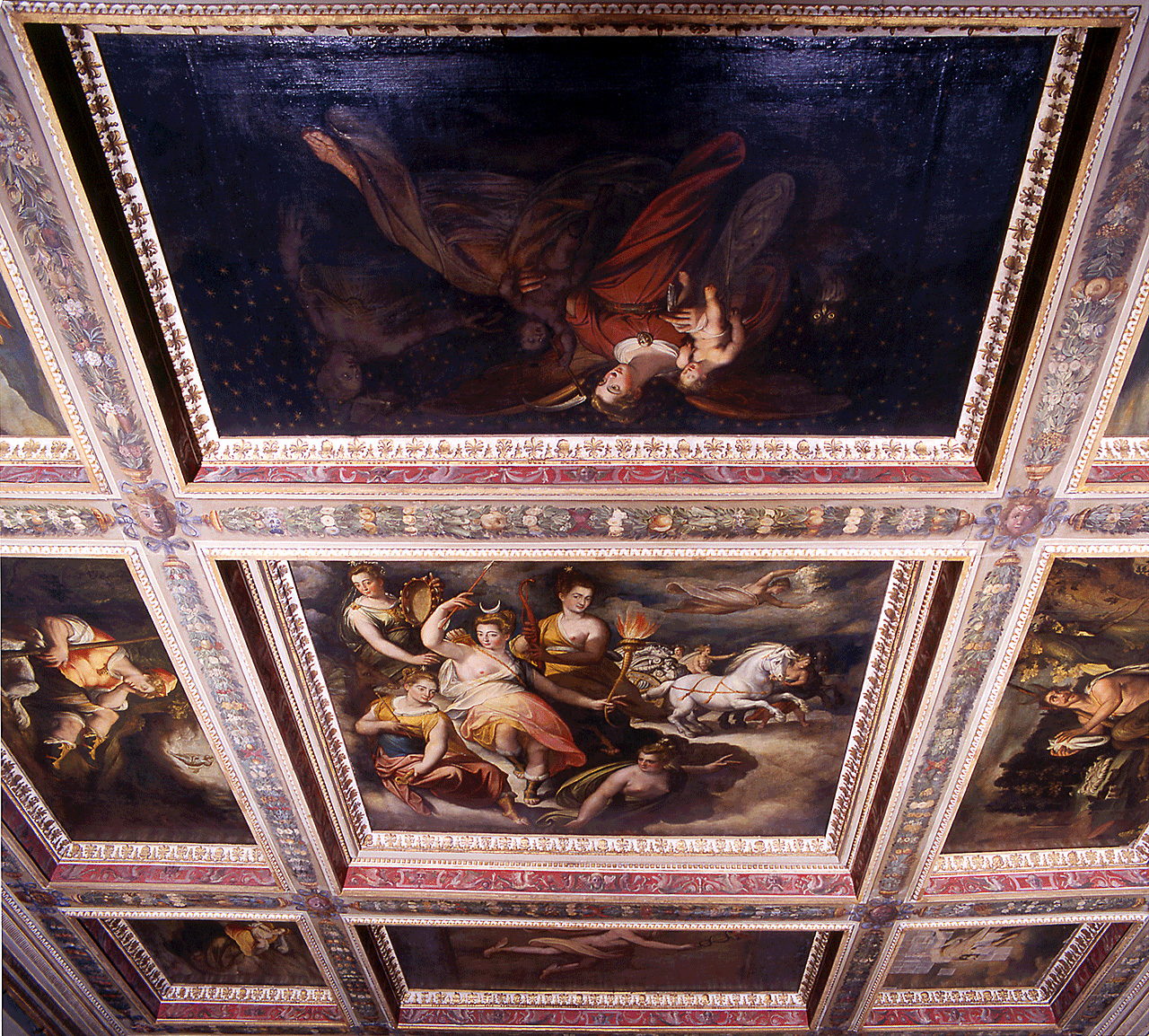 figure allegoriche e personaggi mitologici (soffitto) di Zucchi Jacopo, Buti Lodovico (sec. XVI, sec. XVI)