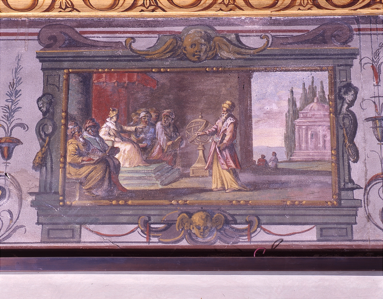 scena con figure e astrolabio (dipinto) di Parigi Giulio (sec. XVI)