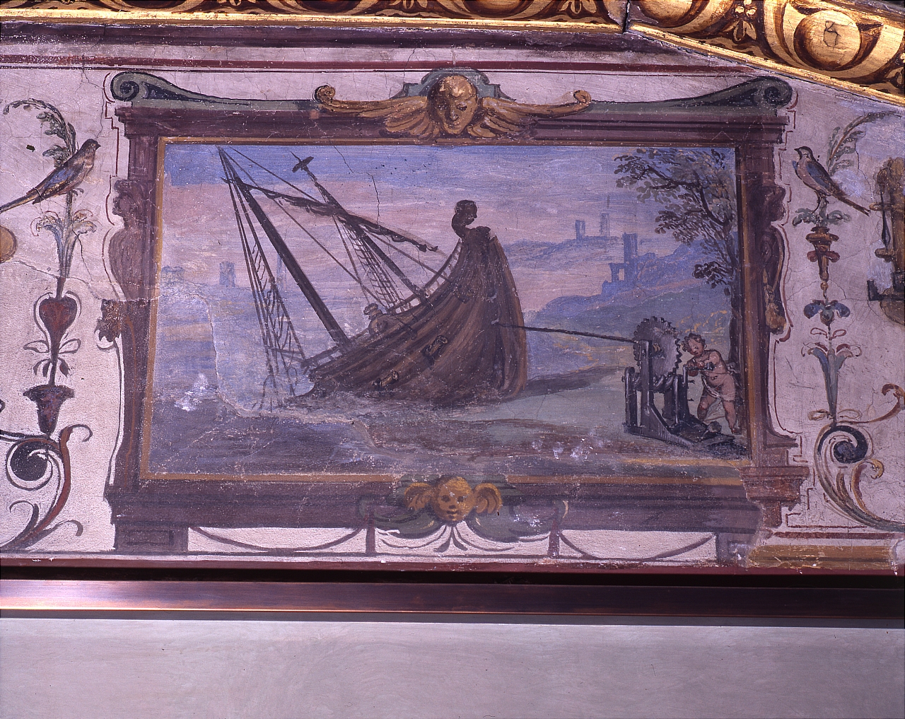 scena con figura e strumento scientifico (dipinto) di Parigi Giulio (sec. XVI)