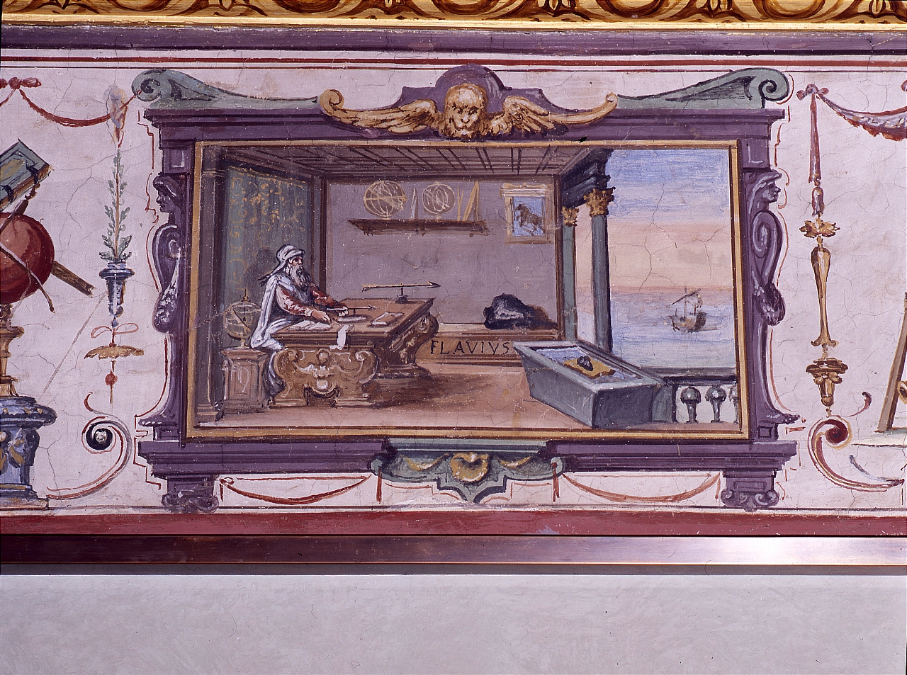 scena con figure e strumento scientifico (dipinto) di Parigi Giulio (sec. XVI)