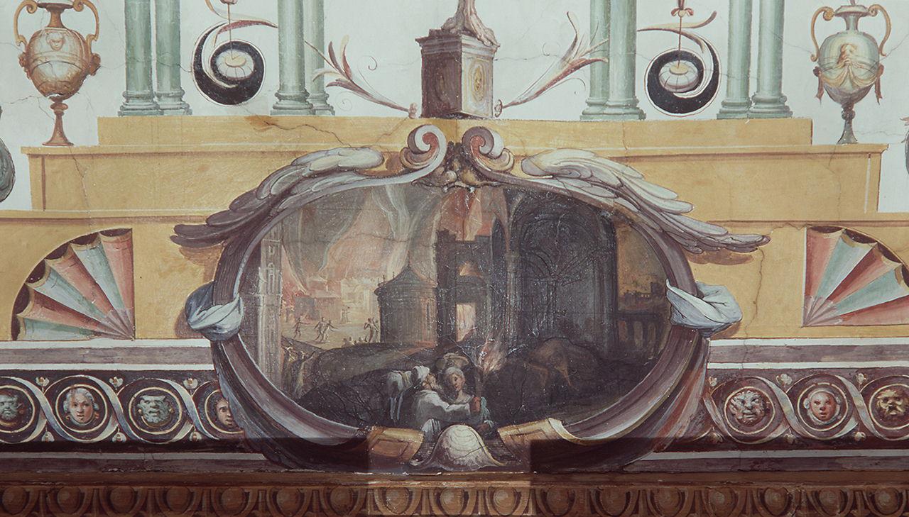 veduta di città in fiamme (dipinto) di Allori Alessandro (bottega) (sec. XVI)