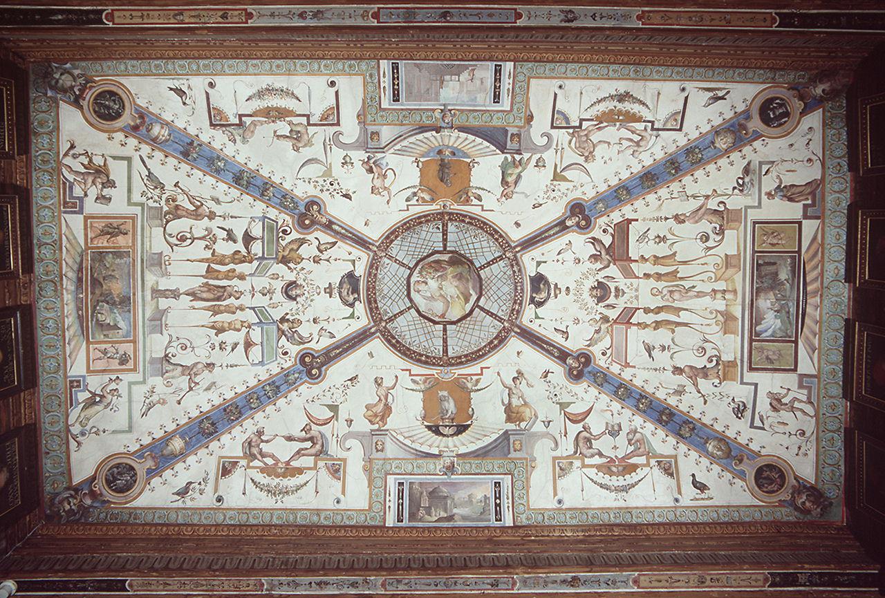 motivi decorativi a grottesche con paesaggi (soffitto dipinto) di Allori Alessandro (bottega) (sec. XVI)