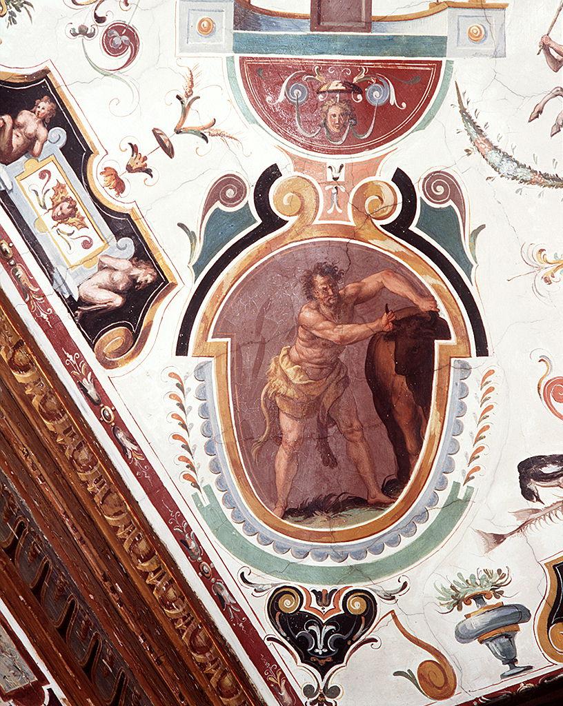 Ercole cattura il toro di Creta (dipinto) di Allori Alessandro (bottega) (sec. XVI)