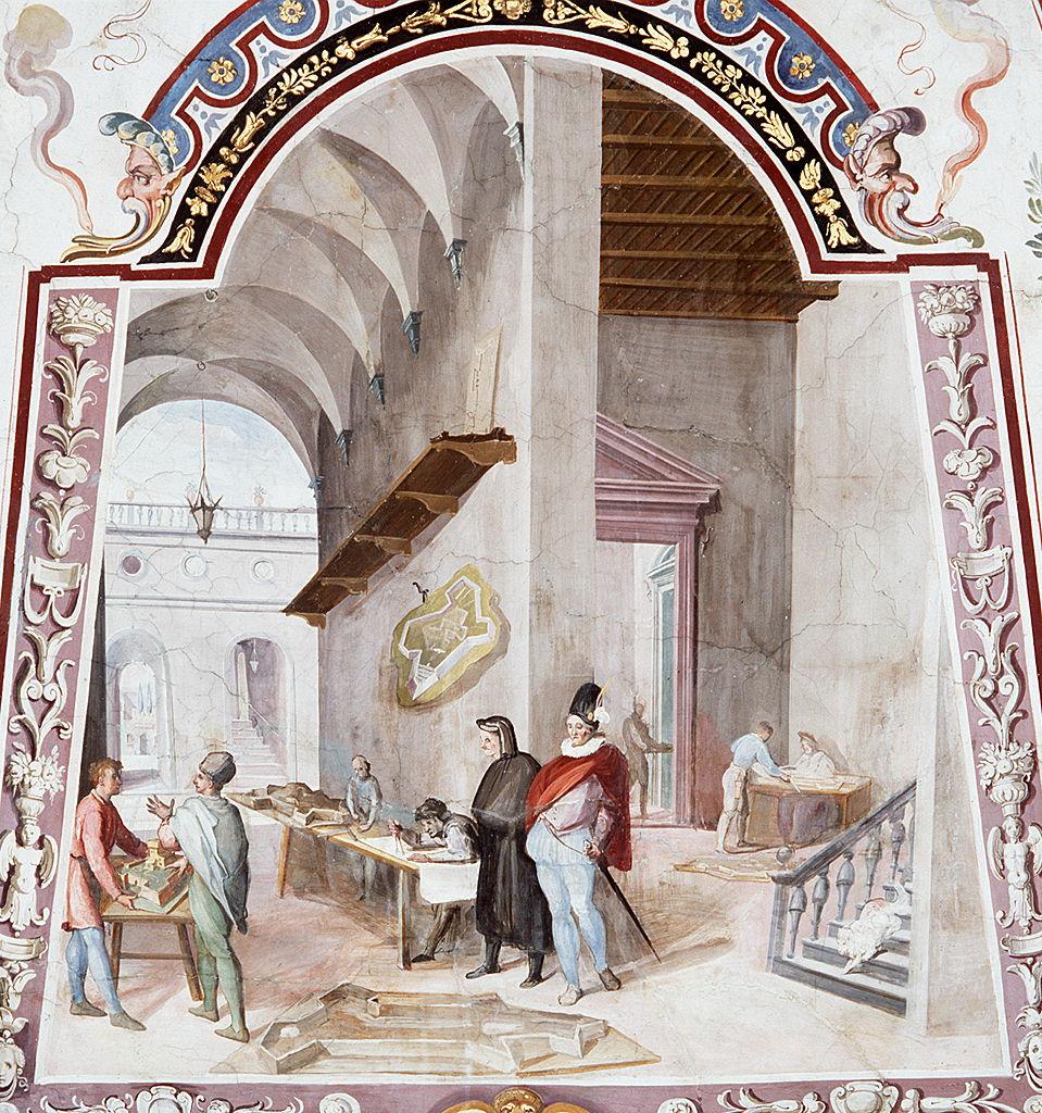 interno di bottega (dipinto) di Buti Lodovico (sec. XVI)