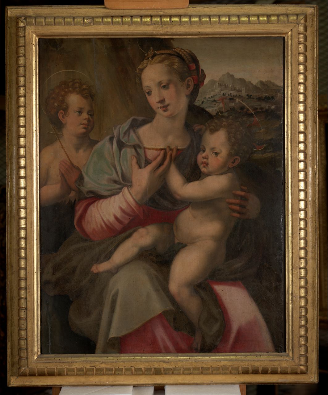 Madonna con Bambino e San Giovannino (dipinto) di Del Brina Francesco (sec. XVI)