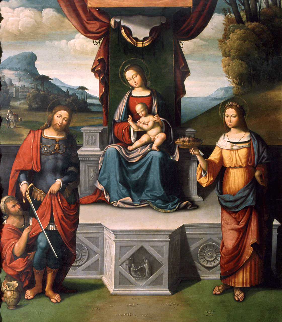Madonna con Bambino in trono tra San Martino e Santa Dorotea, creazione di Adamo (dipinto) di Tisi Benvenuto detto Garofalo (sec. XVI)