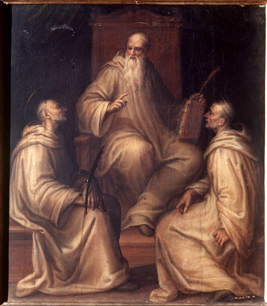 San Benedetto con San Placido e San Mauro (dipinto) di Naldini Giovanni Battista (sec. XVI)