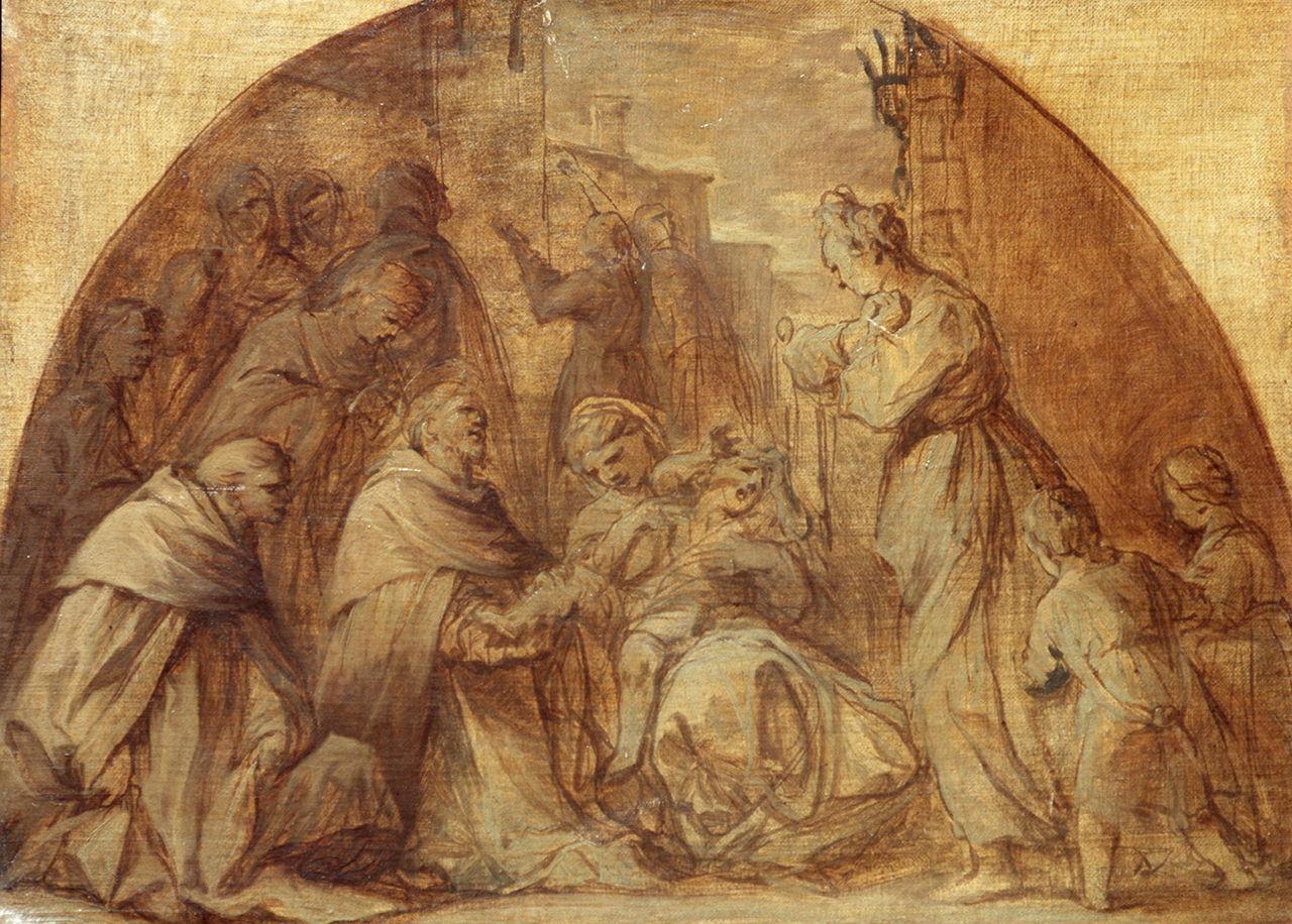 Santo monaco riporta in vita un bambino (dipinto) di Salimbeni Ventura (sec. XVI)