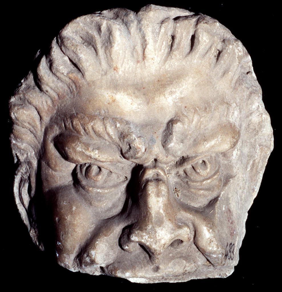 testa di satiro (rilievo, frammento) - ambito toscano (?) (secc. XVI/ XVII)
