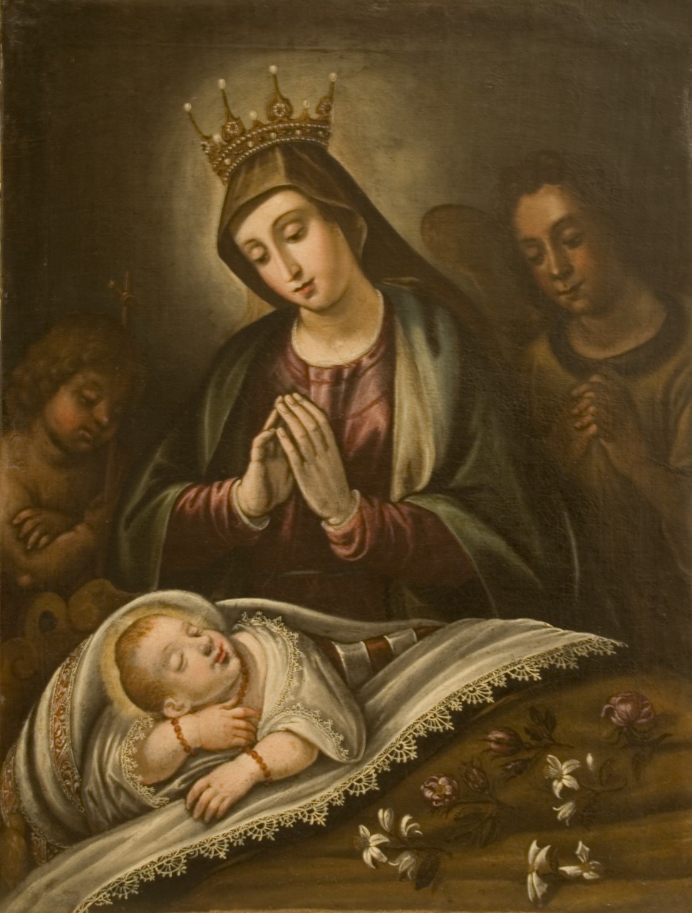 adorazione del Bambino con la Madonna e San Giovannino (dipinto) - ambito italiano (fine/ inizio secc. XVII/ XVIII)
