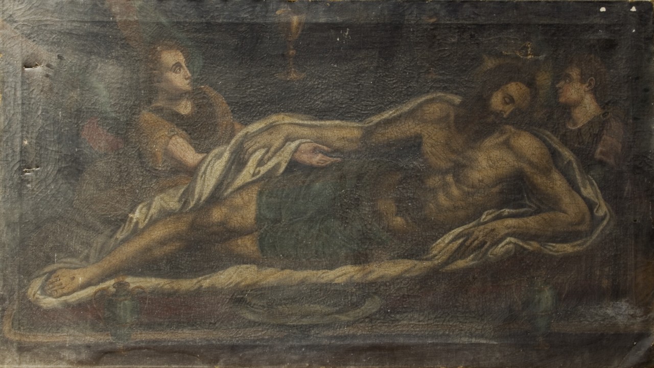 Cristo in pietà sorretto da angeli (dipinto) - ambito genovese (sec. XVII)