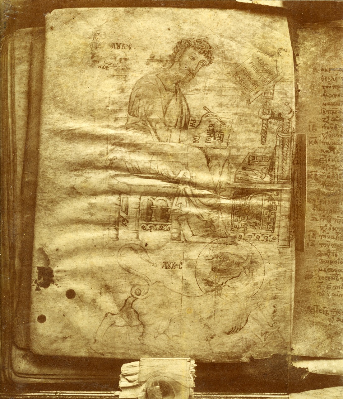 San Luca Evangelista con simbolo - Pagina miniata - Evangelario (positivo) di Gabinetto fotografico del Polo Museale Fiorentino - ambito bizantino (inizio XX)