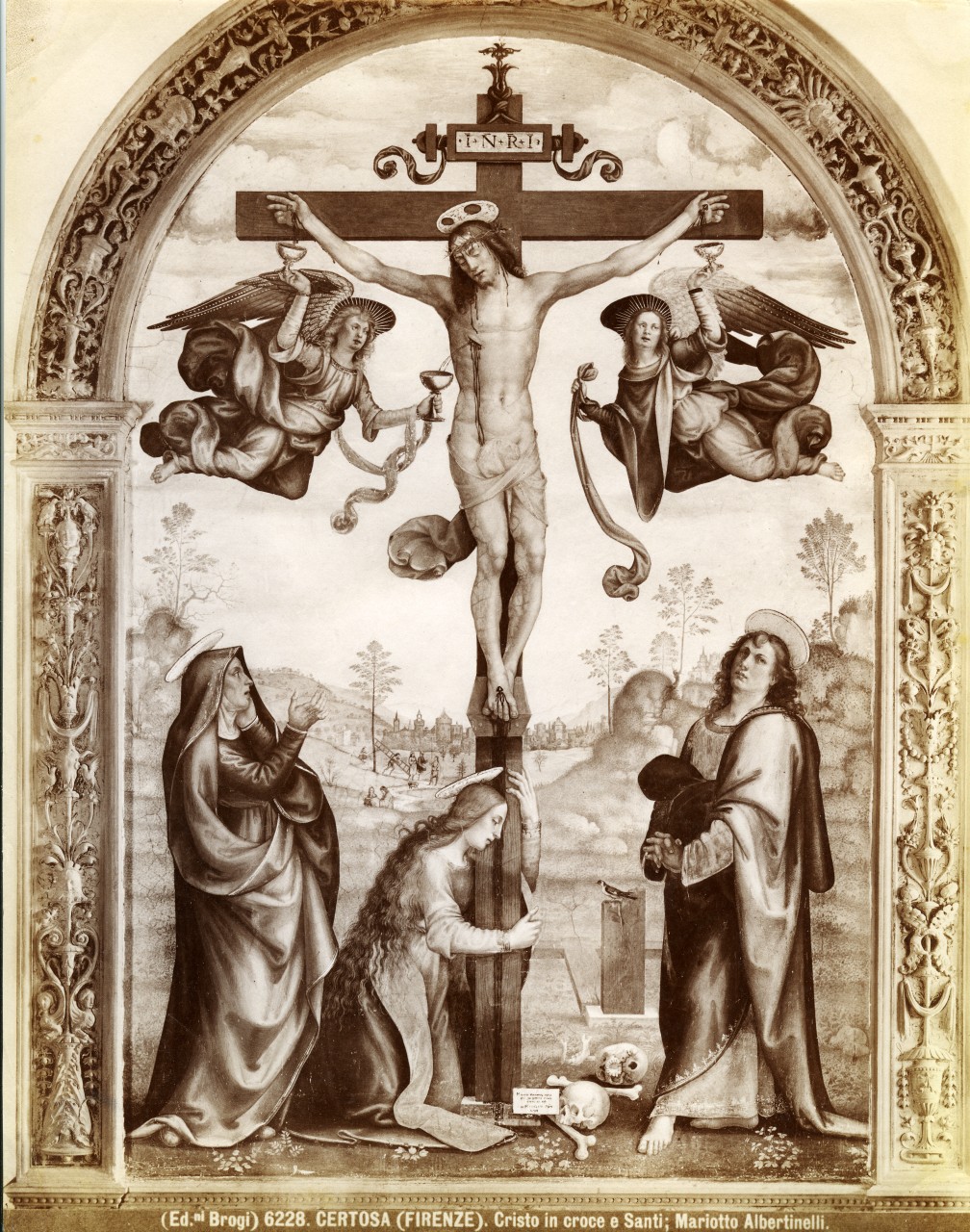 Cristo in croce con Madonna e Santi - Dipinto (positivo) di Albertinelli Mariotto, Edizioni Brogi (inizio XX)