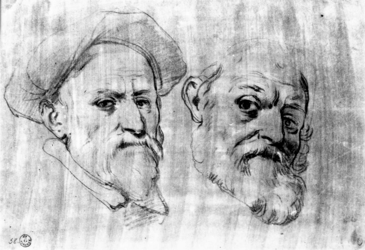 due volti virili e due figurette (disegno preparatorio) di Chimenti Jacopo detto Empoli (attribuito) (sec. XVI)