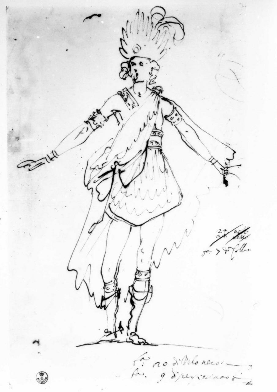 costume teatrale all'antica (disegno) di Del Bianco Baccio (attribuito) (prima metà sec. XVII)