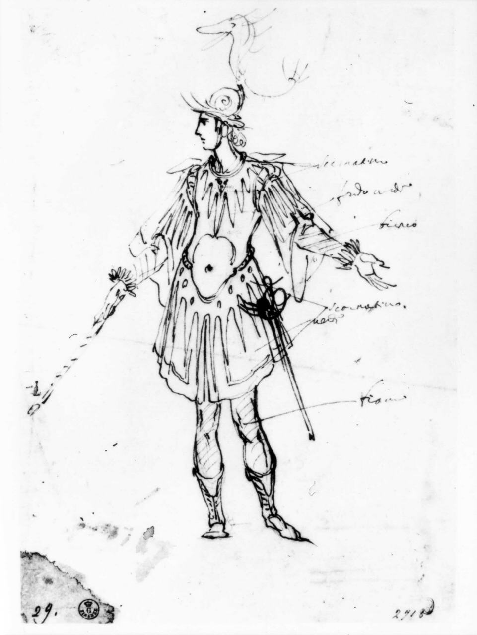 costume teatrale (disegno) di Del Bianco Baccio (attribuito) (prima metà sec. XVII)