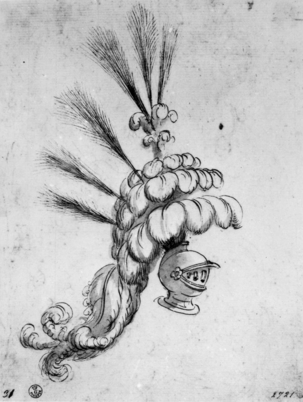 elmo da parata (disegno) di Del Bianco Baccio (attribuito) (prima metà sec. XVII)