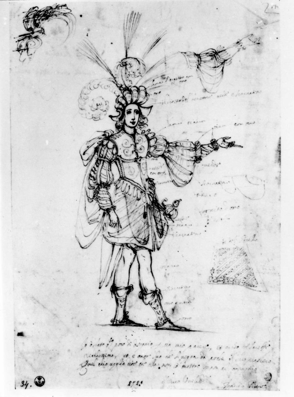 costume teatrale (disegno) di Del Bianco Baccio (attribuito) (prima metà sec. XVII)