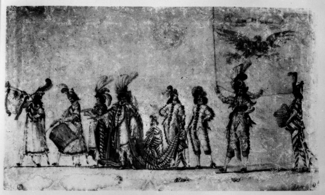 sfilata dei figuranti del gioco del calcio (disegno) di Del Bianco Baccio (attribuito) (prima metà sec. XVII)