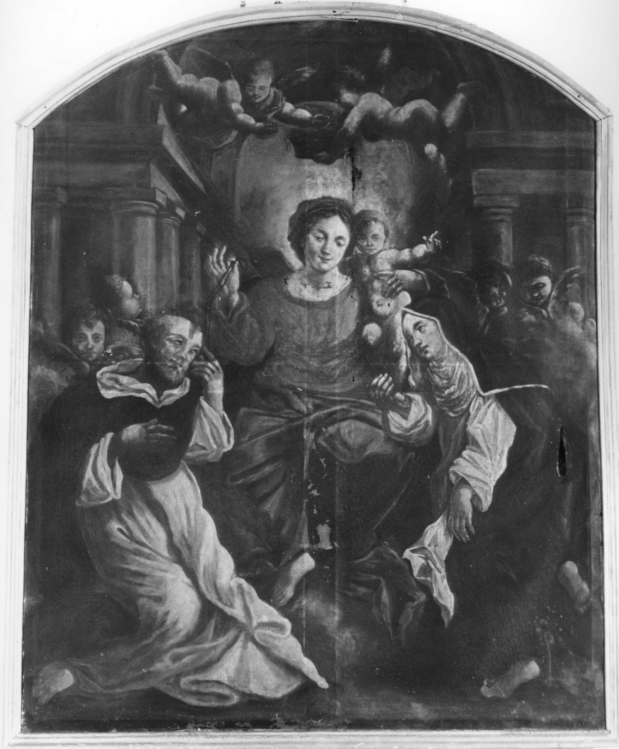Madonna con Bambino in trono tra San Domenico e Santa Caterina (dipinto) - ambito toscano (sec. XVIII)