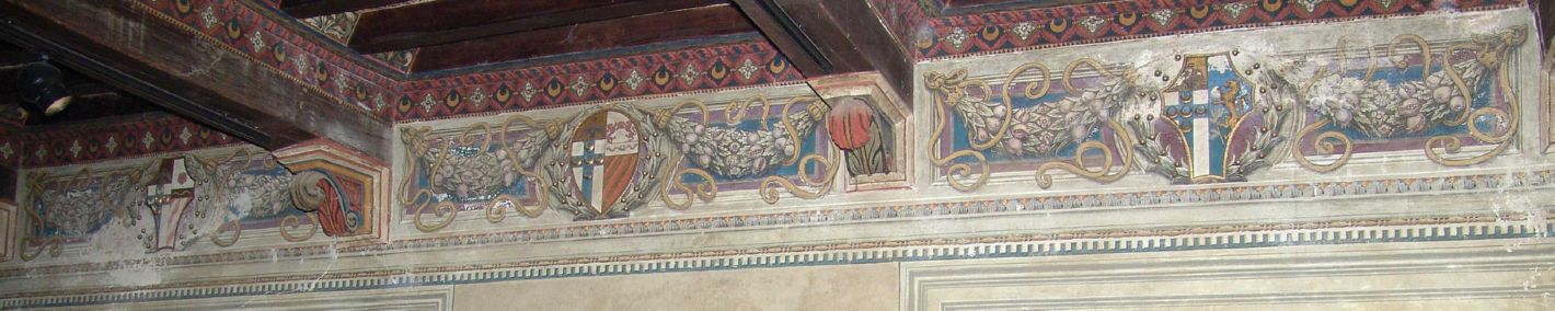 motivi decorativi a festoni con nastri (dipinto, elemento d'insieme) - ambito senese (sec. XX)