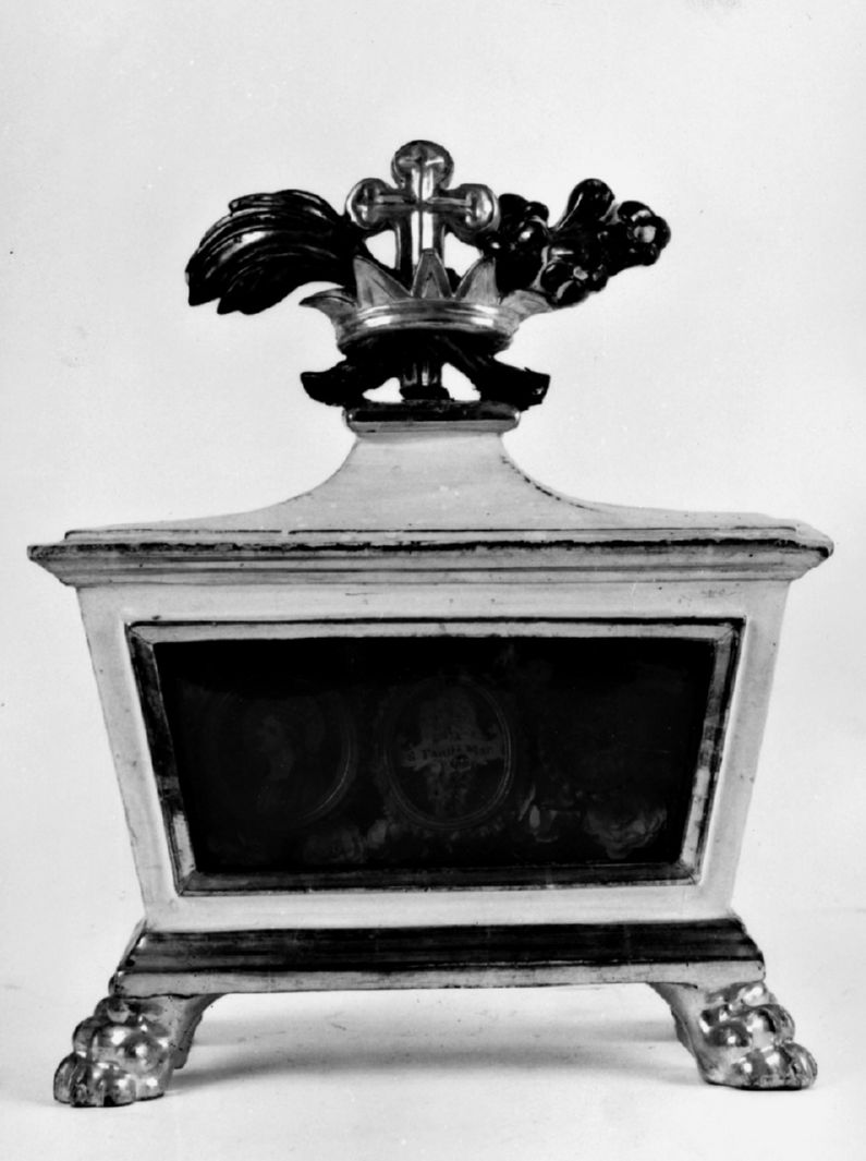 reliquiario a teca - a urna, serie - bottega senese (seconda metà sec. XVIII)