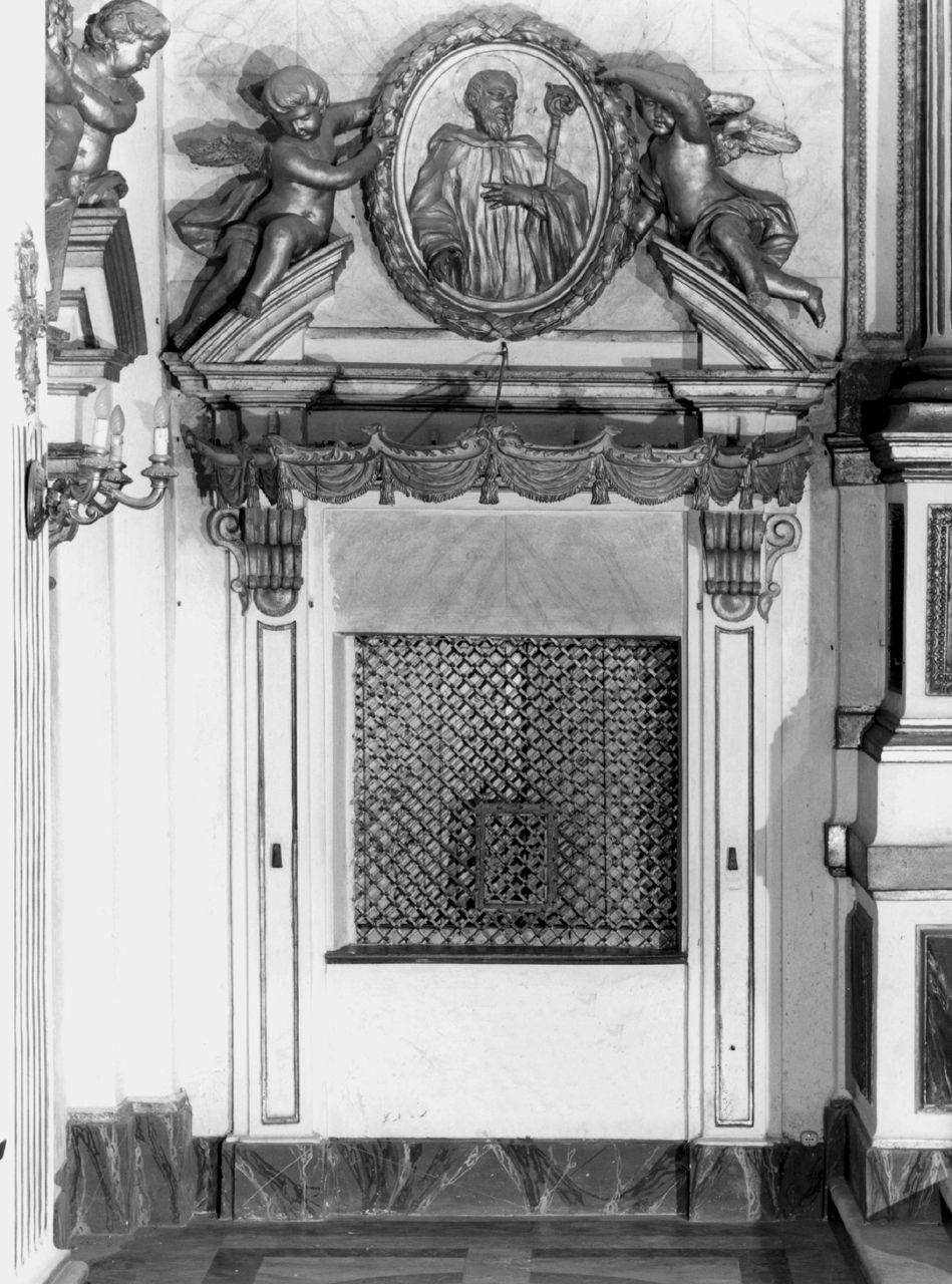 Santo benedettino (cornice a impostazione architettonica di dipinto, elemento d'insieme) di Franchini Jacopo (inizio sec. XVIII)