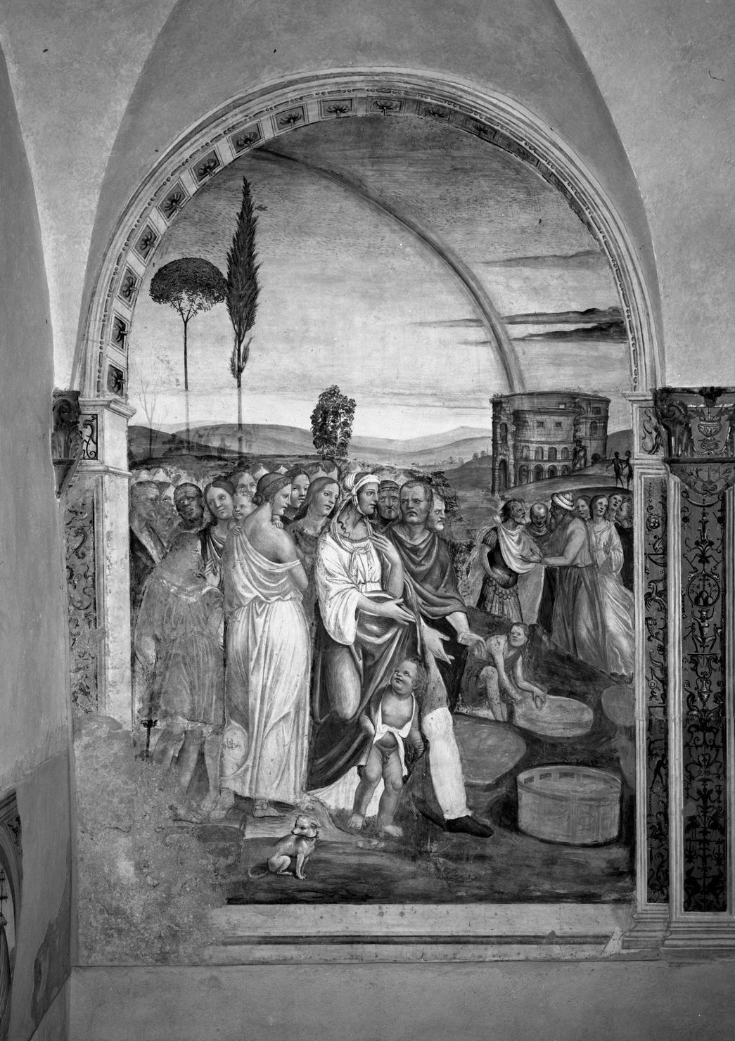 Cristo e gli apostoli distribuiscono il pane e i pesci alla folla (dipinto) di Bazzi Giovanni Antonio detto Sodoma (sec. XVI)