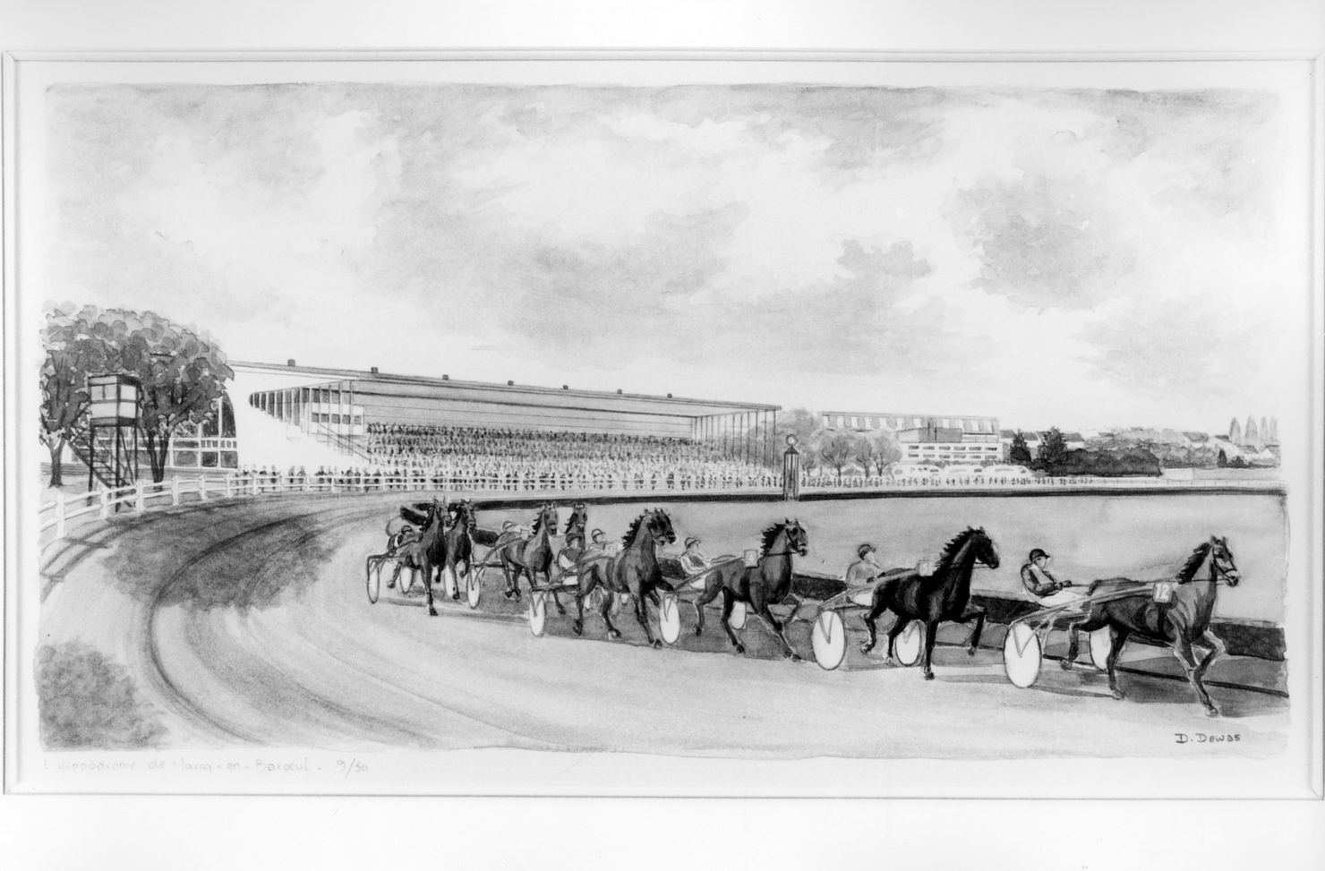 L'Hippodrome de Marq-en-Baraeul, corsa ippica di trotto (stampa a colori) - ambito tedesco (ultimo quarto sec. XX)