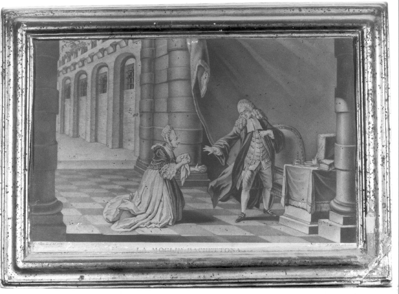 figura femminile e figura maschile in un interno (stampa smarginata, elemento d'insieme) di Haid Johann Elias, Nilson Johannes Esasias (sec. XVIII)