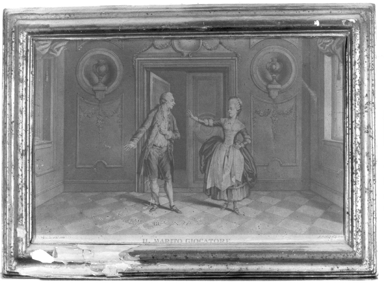 il marito giocatore, figure in un interno (stampa smarginata, elemento d'insieme) di Haid Johann Elias, Nilson Johannes Esasias (sec. XVIII)