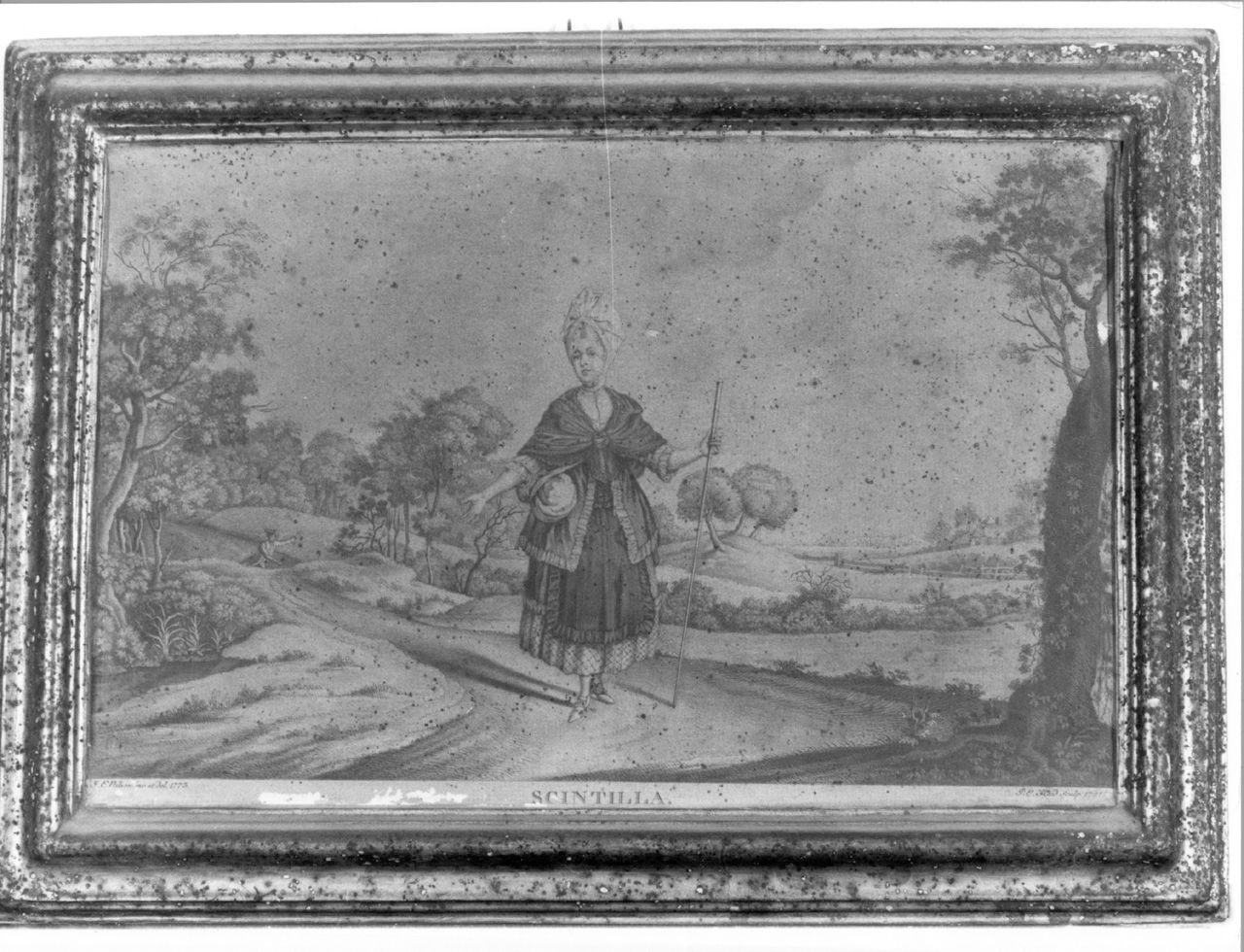 figura femminile in un paesaggio (stampa, elemento d'insieme) di Haid Johann Elias, Nilson Johannes Esasias (sec. XVIII)