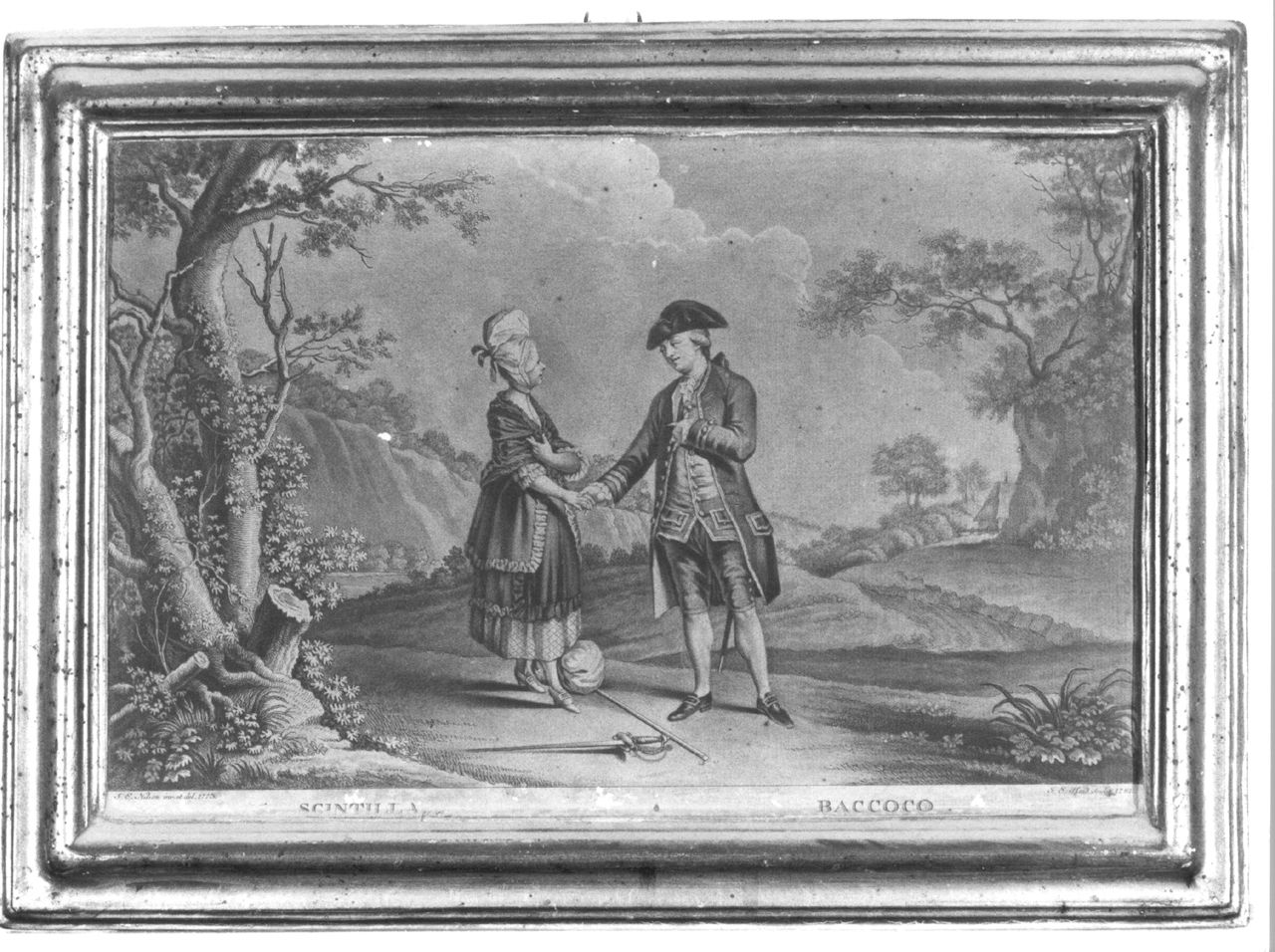 paesaggio con figure (stampa smarginata, elemento d'insieme) di Haid Johann Elias, Nilson Johannes Esasias (sec. XVIII)