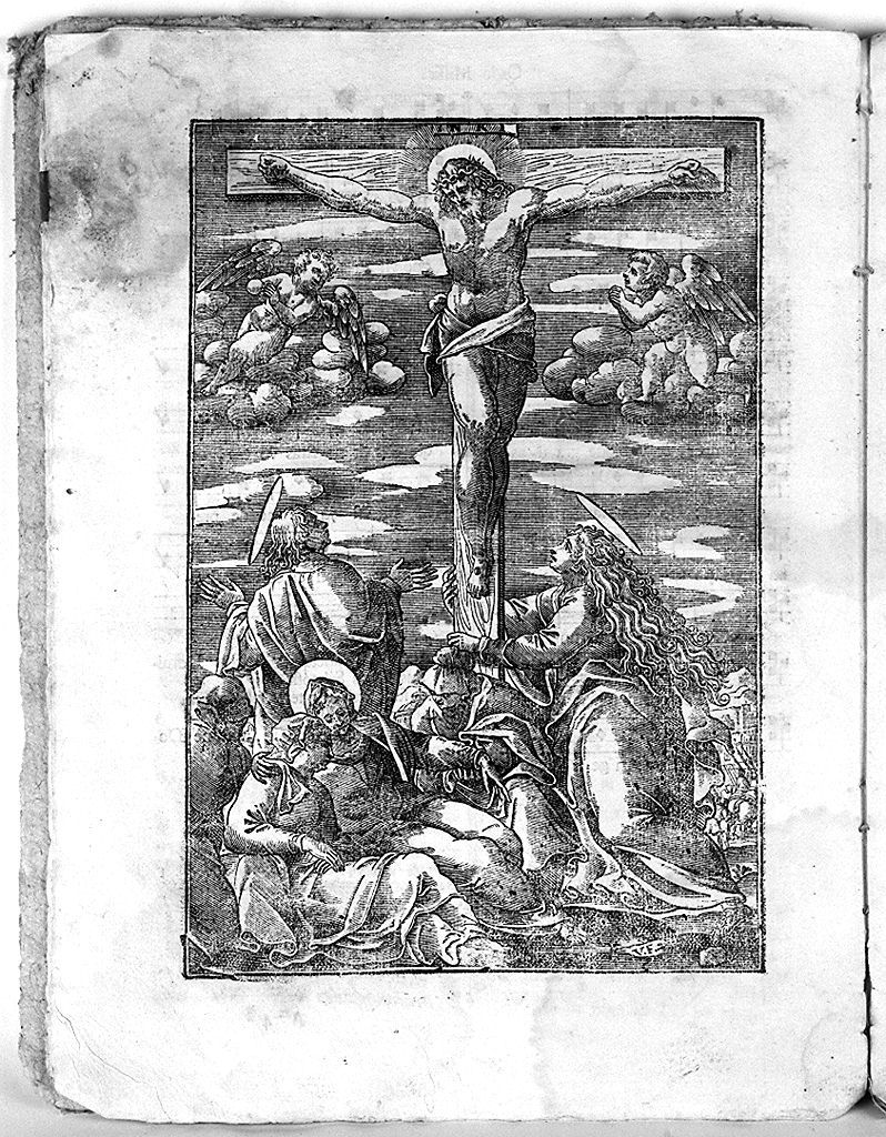 Cristo crocifisso con la Madonna, Santa Maria Maddalena e San Giovanni Bat tista (stampa, elemento d'insieme) - ambito veneto (sec. XVIII)