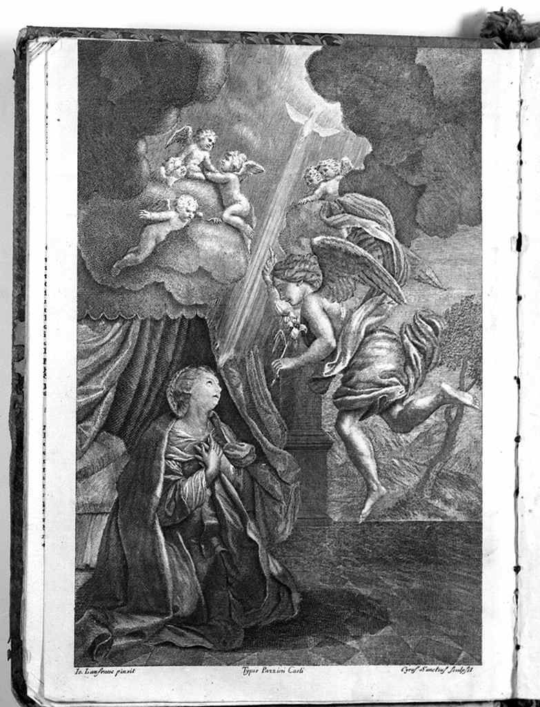 Annunciazione (stampa smarginata, elemento d'insieme) di Santi Ciro, Lanfranco Giovanni (sec. XVIII)