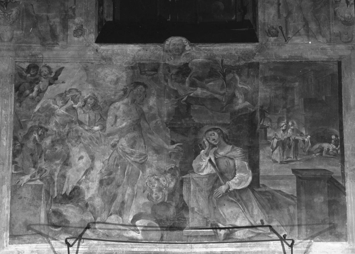 Sant'Agostino con la penna lancia fulmini al demonio (stampa tagliata, serie) di Severoni Giuseppe (primo quarto sec. XVIII)